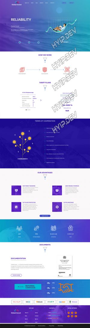 goldcoders hyip template no. 020, home page screenshot