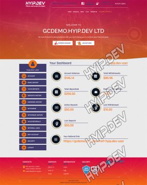 goldcoders hyip template no. 024, account page screenshot