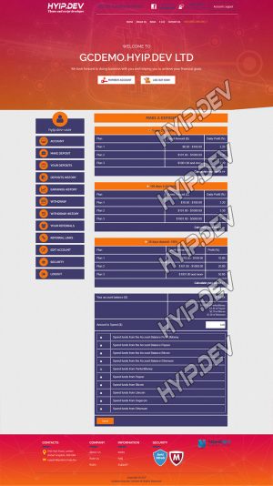 goldcoders hyip template no. 024, deposit page screenshot