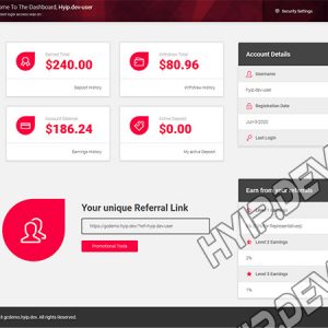 goldcoders hyip template no. 031, account page screenshot