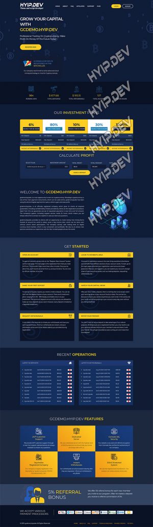 goldcoders hyip template no. 034, home page screenshot