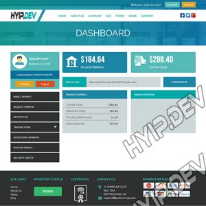 goldcoders hyip template no. 001, account page screenshot