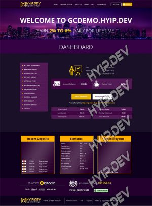 goldcoders hyip template no. 043, account page screenshot
