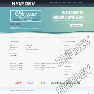 goldcoders hyip template no. 049, account page screenshot