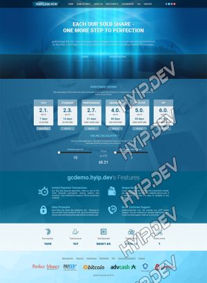 goldcoders hyip template no. 050, home page screenshot