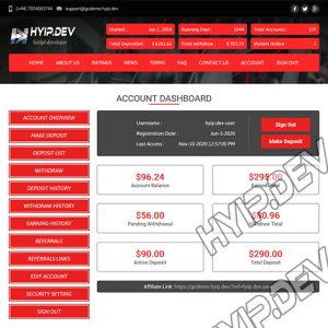 goldcoders hyip template no. 053, account page screenshot