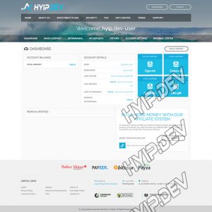 goldcoders hyip template no. 0.55, account page screenshot