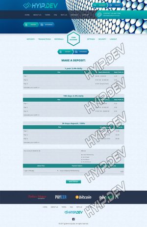 goldcoders hyip template no. 057, deposit page screenshot