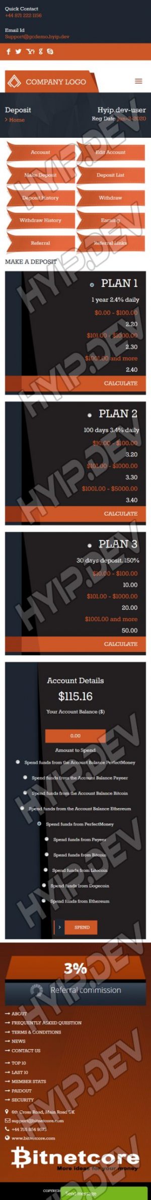 goldcoders hyip template no. 076, mobile page screenshot