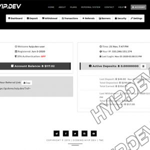 goldcoders hyip template no. 086, account page screenshot
