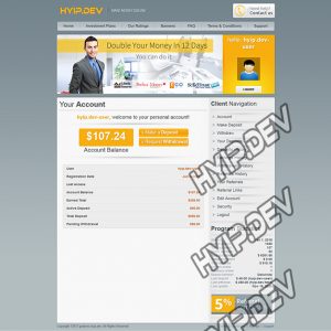 goldcoders hyip template no. 089, account page screenshot