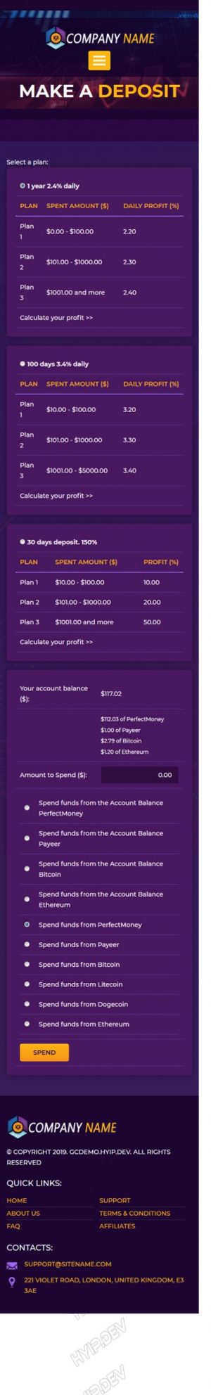 goldcoders hyip template no. 090, mobile page screenshot