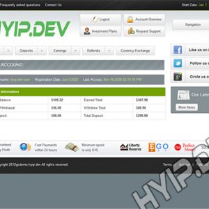 goldcoders hyip template no. 099, account page screenshot