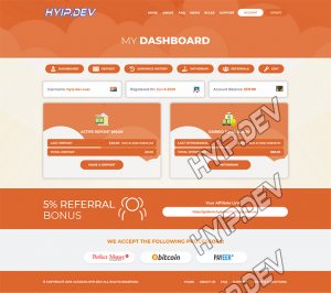 goldcoders hyip template no. 107, account page screenshot
