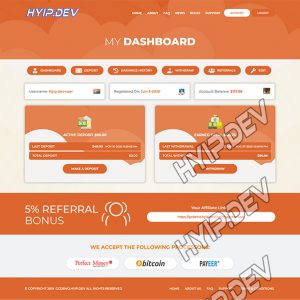 goldcoders hyip template no. 107, account page screenshot
