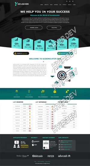 goldcoders hyip template no. 109, home page screenshot