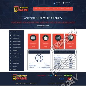 goldcoders hyip template no. 112, account page screenshot
