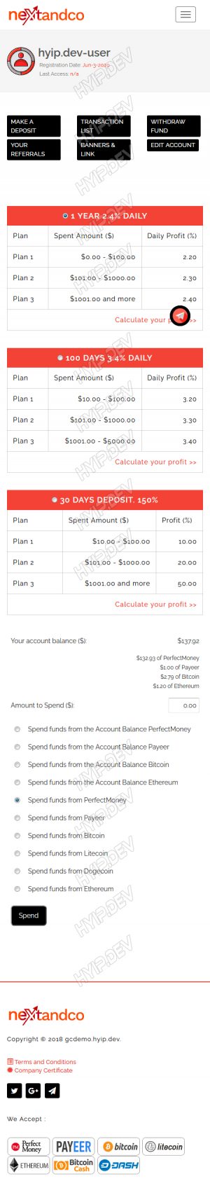 goldcoders hyip template no. 116, mobile page screenshot