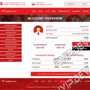 goldcoders hyip template no. 119, account page screenshot