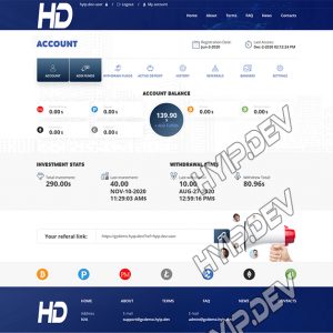 goldcoders hyip template no. 128, account page screenshot