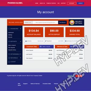 goldcoders hyip template no. 137, account page screenshot