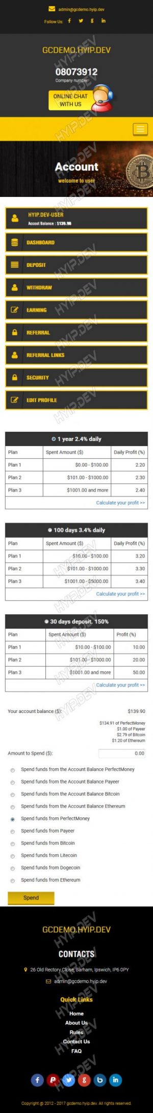 goldcoders hyip template no. 142, mobile page screenshot