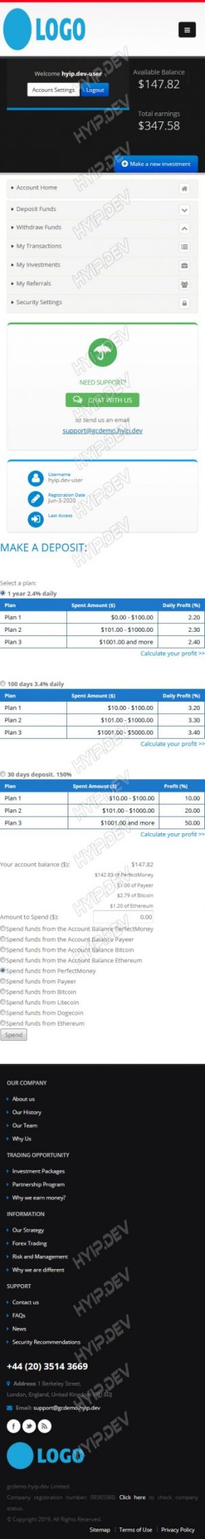 goldcoders hyip template no. 166, mobile page screenshot