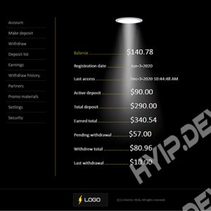 goldcoders hyip template no. 173, account page screenshot